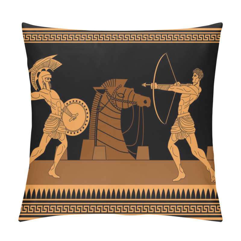 Personality  Orange And Black Figures Pottery Amphora Painting Of Troy War With Achilles Fighting Pillow Covers