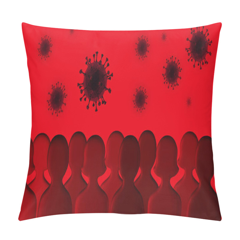 Personality  3d Illustration Of People Crowd And Covid Virus Peaces In The Air Pillow Covers