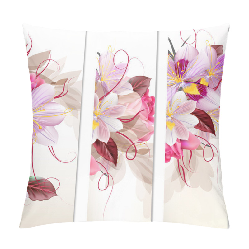 Personality  Set Of Three Vertical Floral Banners For Your Design Pillow Covers