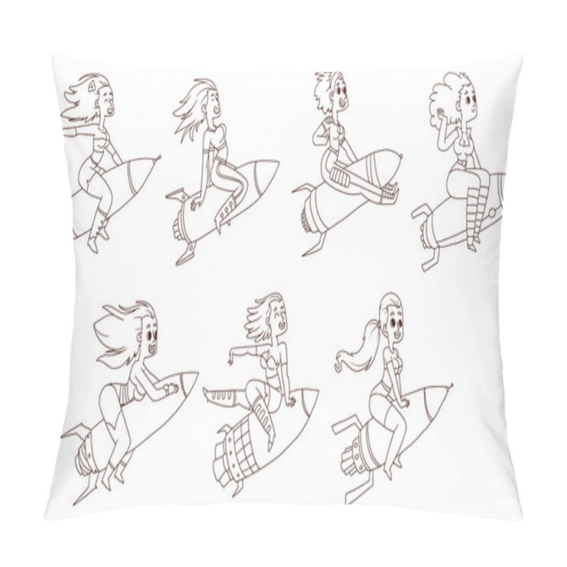 Personality  Girls On Rockets Set, Line Art Pillow Covers