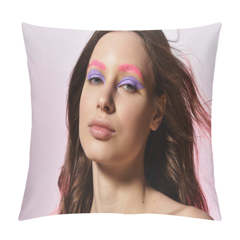 Personality  Young Woman Showcases Her Stunning Bold Makeup In A Stylish Studio Setting. Pillow Covers