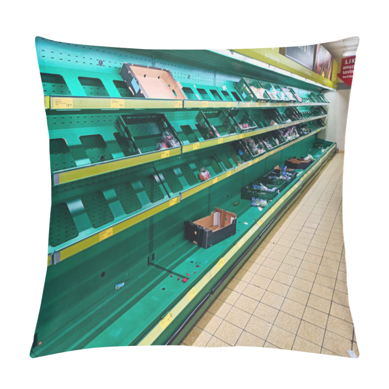 Personality  Empty Shelves In A High Street Supermarket. These Shelves Would Normally Be Stocked Full Of Fresh Food. Pillow Covers