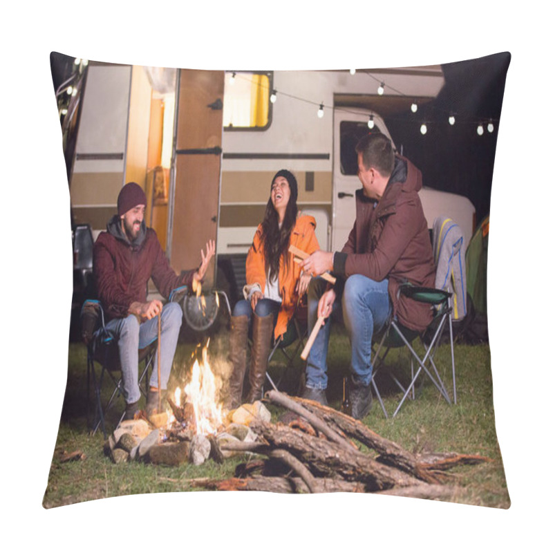 Personality  Girl Laughing Hard After Her Friends Told A Joke Around Camp Fire Pillow Covers