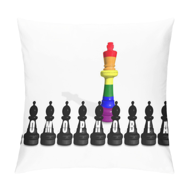 Personality  Chess Made From LGBT Flag On A White Background With Word HOMOPHOBIA Pillow Covers