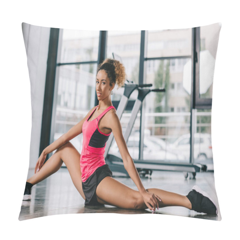 Personality  Beautiful African American Sportswoman Stretching On Floor At Gym Pillow Covers