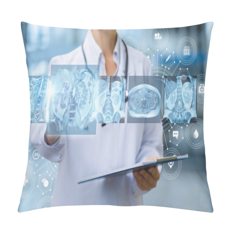 Personality  Doctor Examines Of Magnetic Resonance Imaging . Pillow Covers