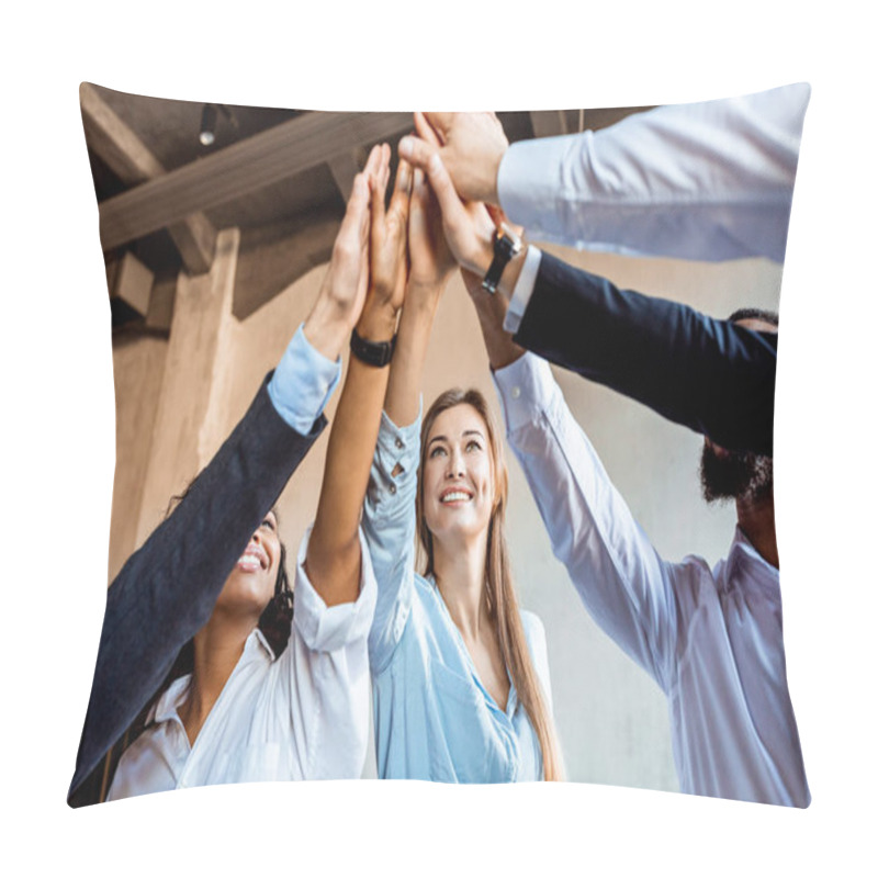 Personality  Joyful Team Of Coworkers Giving High-Five Celebrating Deal In Office Pillow Covers