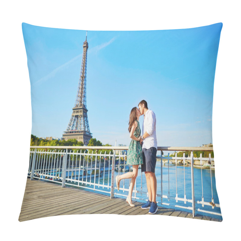 Personality  Young Romantic Couple Having A Date Near The Eiffel Tower Pillow Covers