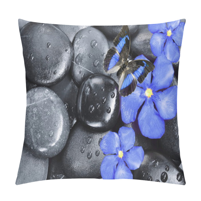 Personality  Blue Flower, Butterfly And Black Stones Pillow Covers