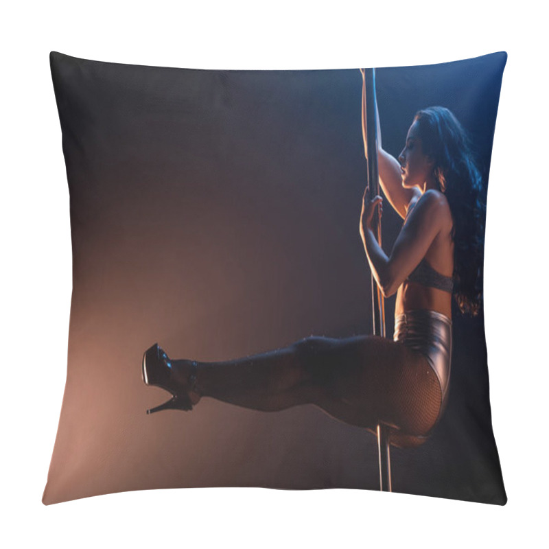 Personality  Side View Of Sexy Stripper In Heels Pole Dancing On Black And Orange  Pillow Covers