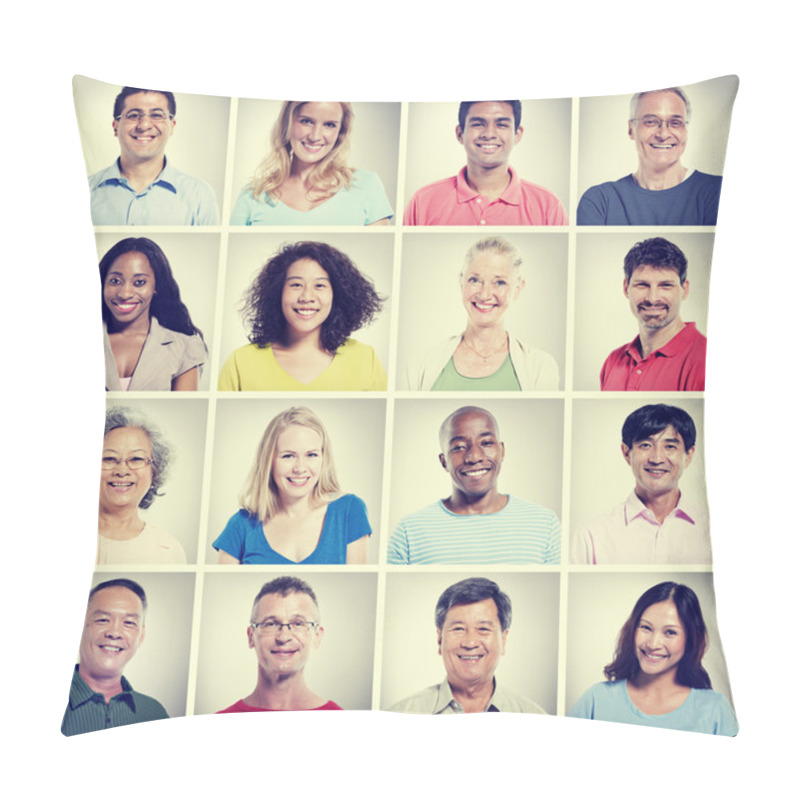 Personality  Diversity, Group Of People Portrait, Community And Happiness Pillow Covers