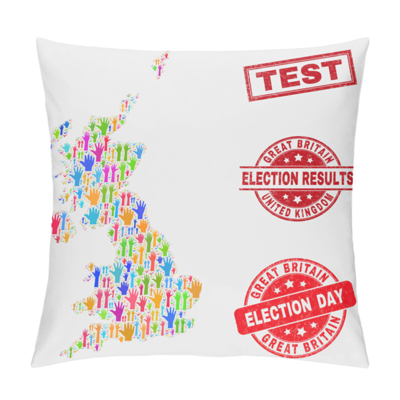 Personality  Composition Of Election United Kingdom Map And Scratched Test Stamp Pillow Covers