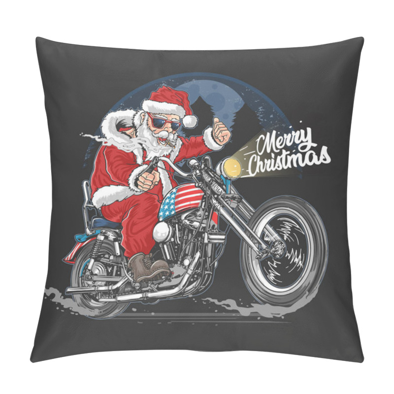 Personality  Santa Claus Riding An American Motorcycle On Christmas Day Vector Pillow Covers