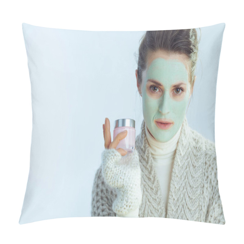 Personality  Modern Housewife With Green Facial Mask Holding Cosmetic Jar Pillow Covers