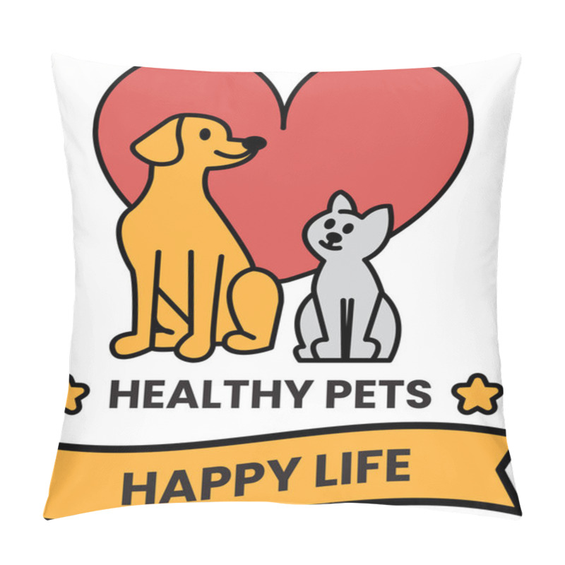 Personality  A Dog And Cat Are Sitting In A Heart In The Style Of Sign Illustrations Pillow Covers