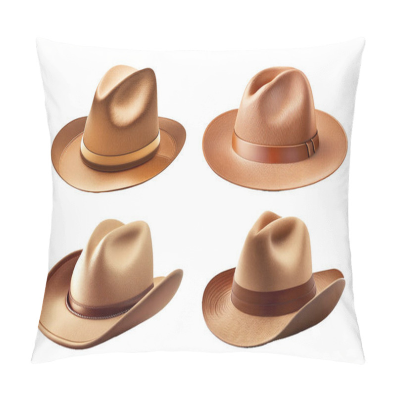 Personality  Brown Leather Cowboy Hat Illustration Isolated On White Background. Pillow Covers