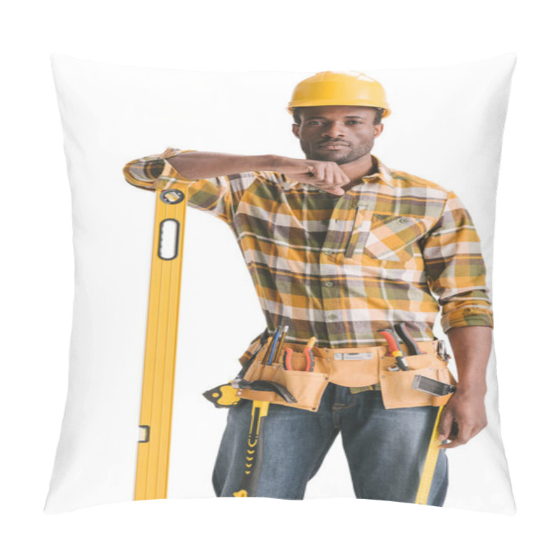 Personality  Construction Worker With Leveling Tool Pillow Covers