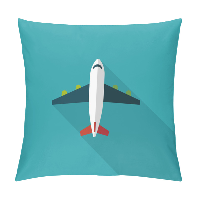 Personality  Transportation Airplane Flat Icon With Long Shadow,eps10 Pillow Covers