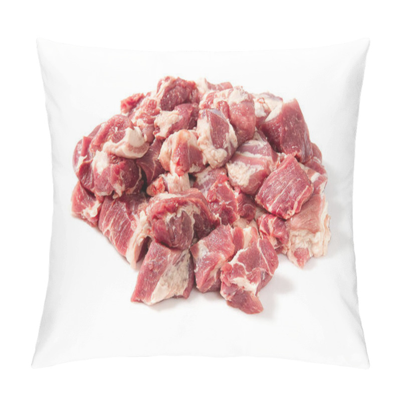 Personality  Fresh Fine Raw Pork Meat Pile Isolated On White Background. Pile Of Chopped Pork Meat. Pillow Covers