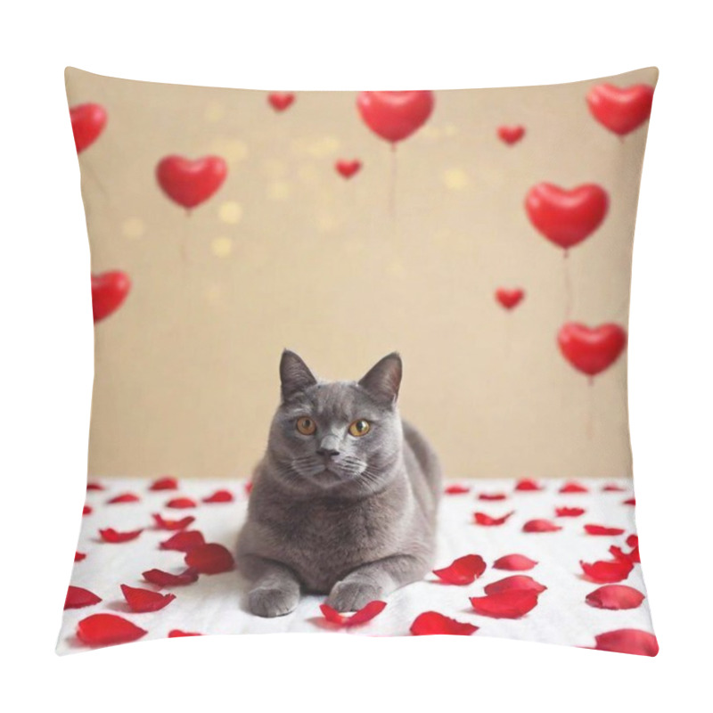 Personality  Cat With A Hearts Balloons Pillow Covers