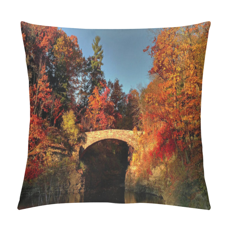 Personality  Stone Bridge Crossing River In Autumn Near Cornell University, Ithaca NY Pillow Covers