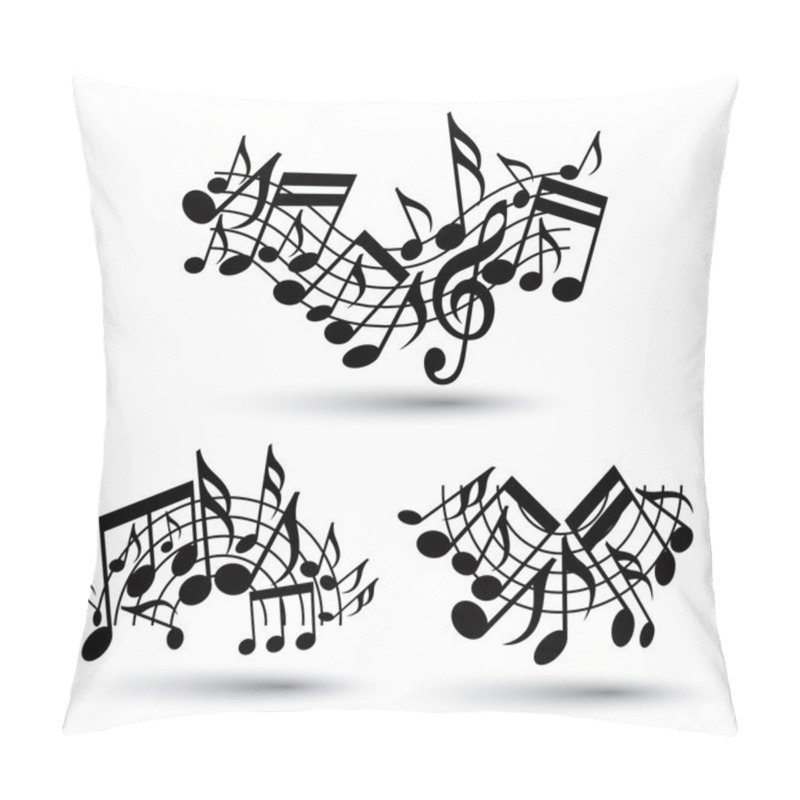 Personality  Vector Black Jolly Wavy Staves With Musical Notes On White Backg Pillow Covers