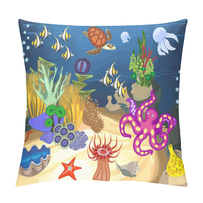 Personality  Ecosystem Of Coral Reef With Different Marine Inhabitants Pillow Covers