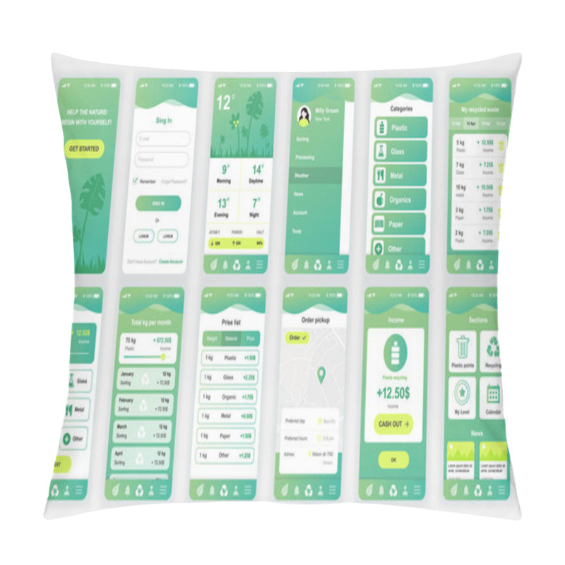 Personality  Set Of UI, UX, GUI Screens Ecology App Flat Design Template For Mobile Apps, Responsive Website Wireframes. Web Design UI Kit. Ecology Dashboard. Pillow Covers