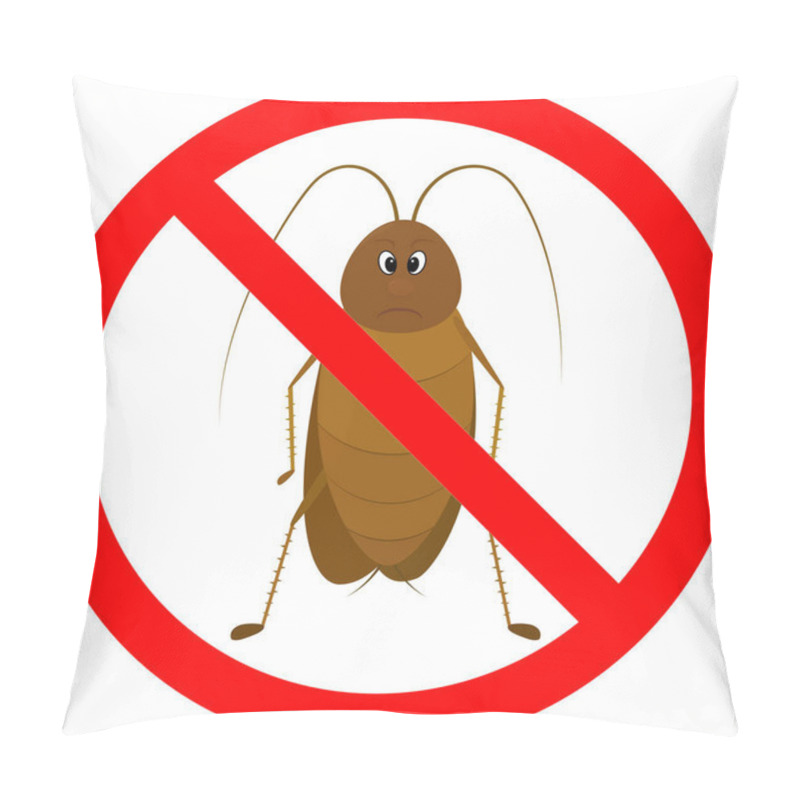 Personality  No Cockroach Sign In Red Crossed Circle Vector Icon Isolated On White Background. Stop Insect Symbol. Flat Design Cartoon Style Character Illustration. Pillow Covers