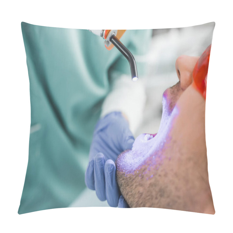 Personality  Close Up Of Dentist Making Bleaching Procedure To Patient  Pillow Covers