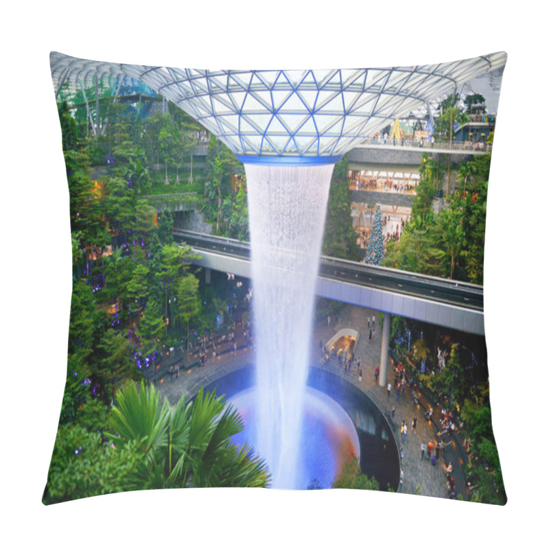 Personality  Singapore Trees And Waterfall In Changi Airport. Modern Indoor Garden Pillow Covers