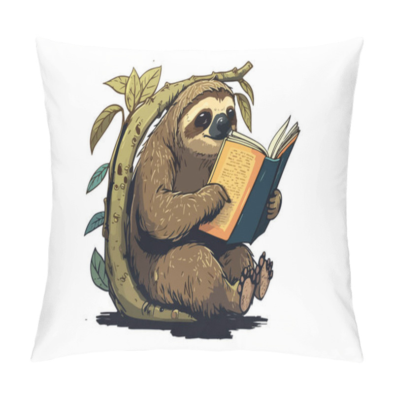 Personality  Sloth Reading A Book Vector Illustration Pillow Covers