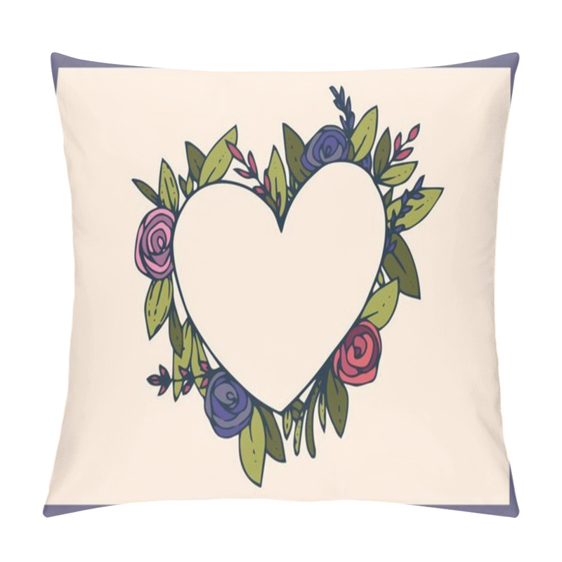 Personality  Composition Of Flowers In Heart Shaped Frame And Copy Space On Cream Background. Colour, Love And Writing Background Concept Digitally Generated Image. Pillow Covers