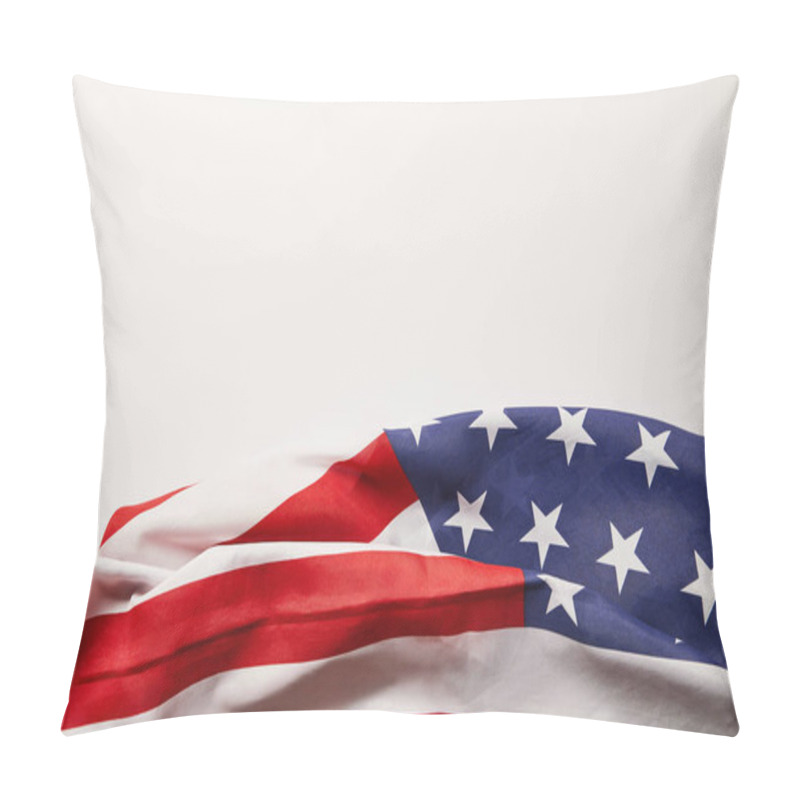 Personality  Top View Of Crumpled American Flag On White Surface With Copy Space Pillow Covers