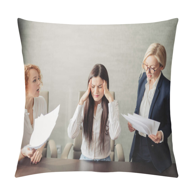 Personality  Frustrated Tired Woman Feels Nervous Breakdown From Overworking And Multitasking Pillow Covers