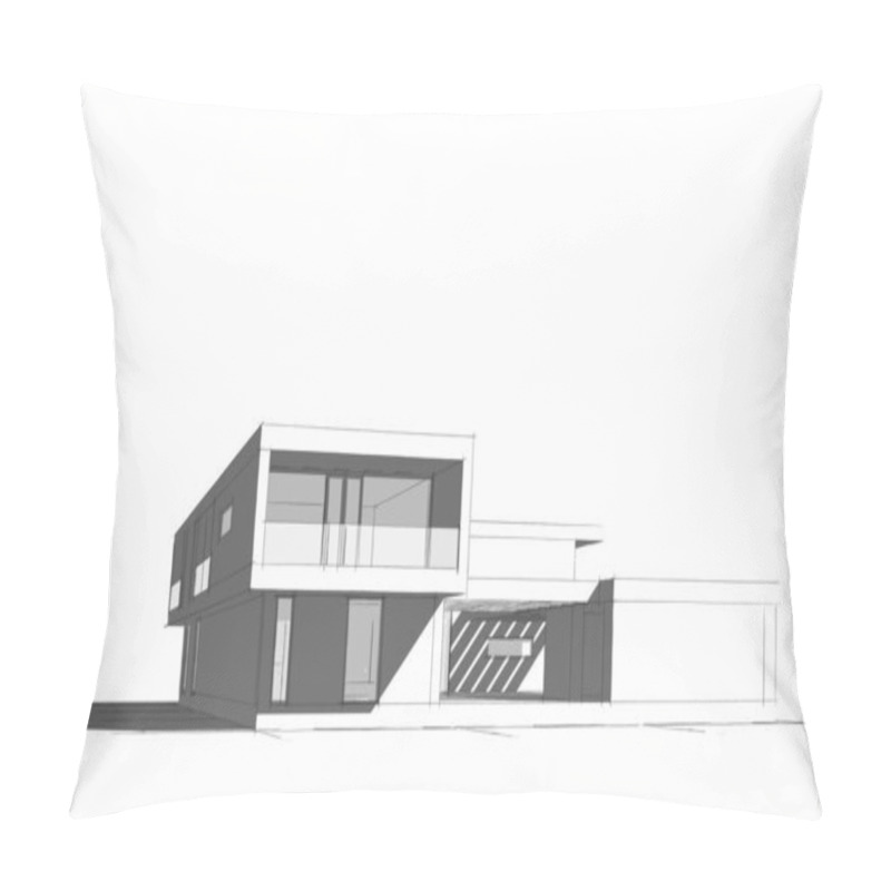 Personality  House Building Architectural Drawing 3d Illustration Pillow Covers