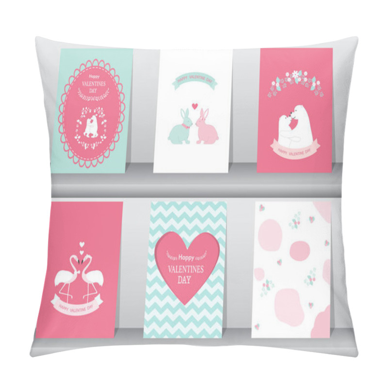 Personality  Set Of Valentine's Day Card On Retro Pattern Design,love,animal,cute Vector,Vector Illustrations Pillow Covers