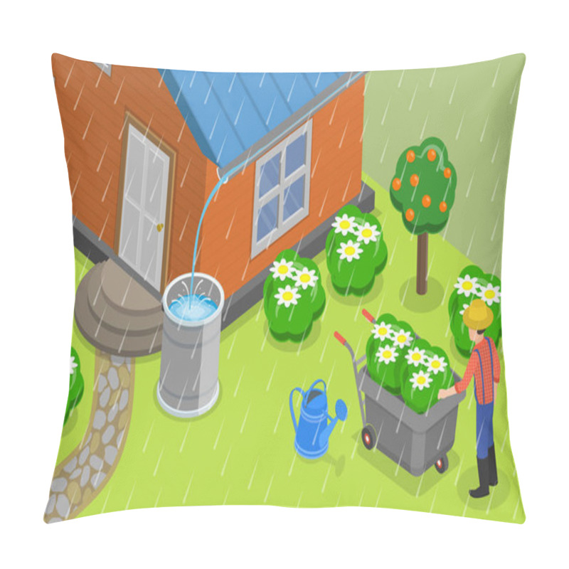 Personality  3D Isometric Flat Vector Conceptual Illustration Of Rainwater Harvesting Pillow Covers