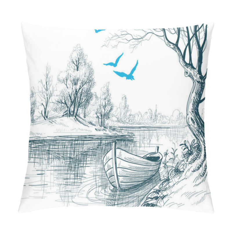 Personality  Boat On River Delta Vector Sketch Pillow Covers