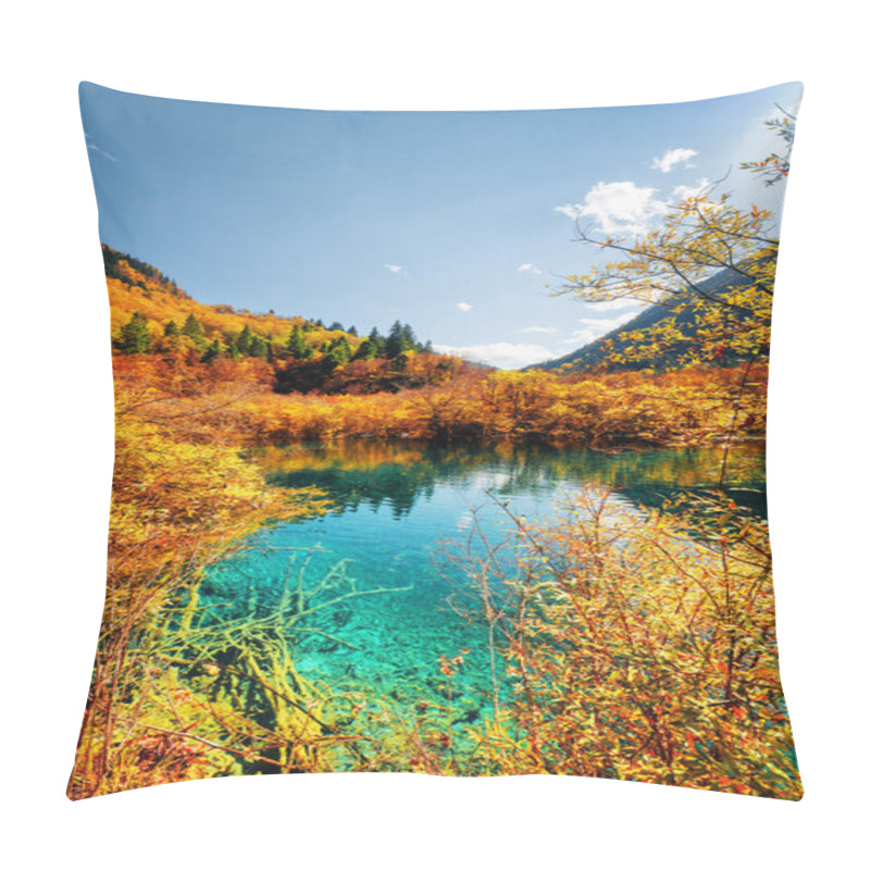 Personality  Autumn Forest Reflected In Amazing Pond With Azure Water Pillow Covers