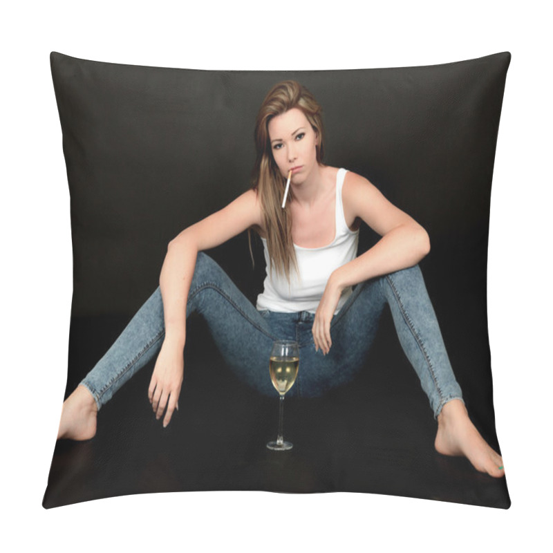 Personality  Sexy Young Woman Sitting On Floor Pillow Covers