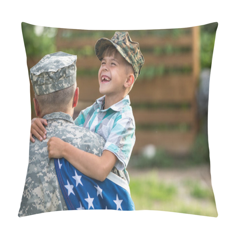 Personality  Happy American Family, Father With Son Pillow Covers