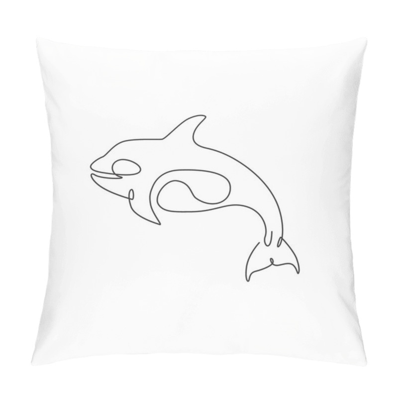 Personality  One Single Line Drawing Of Big Cute Orca For Company Logo Identity. Orcinus Whale Mascot Concept For National Aquatic Zoo Icon. Modern Continuous Line Draw Design Vector Illustration Pillow Covers