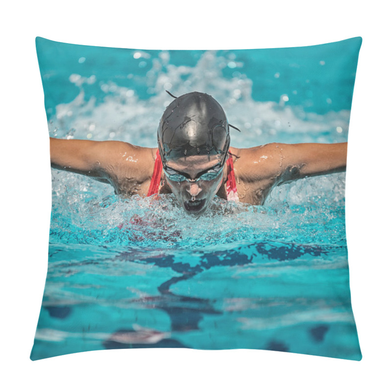 Personality  Swimmer Performing Butterfly Style Swimming Pillow Covers