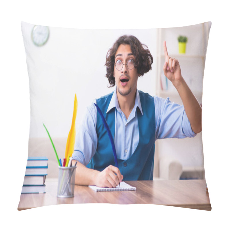 Personality  Young Writer Working On His New Work Pillow Covers