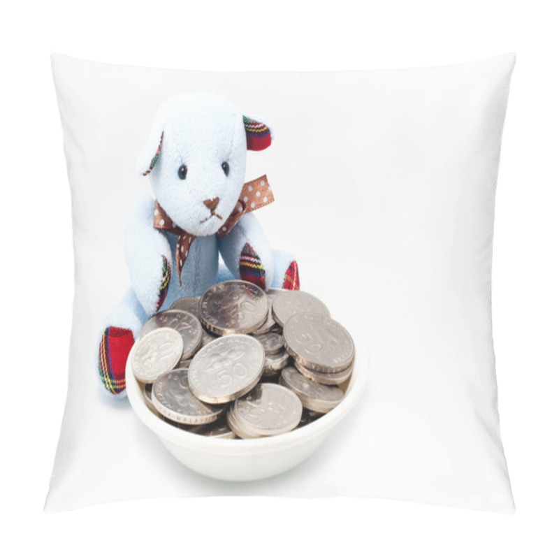 Personality  Bear Guarding Coins With An Isolated Whi Pillow Covers