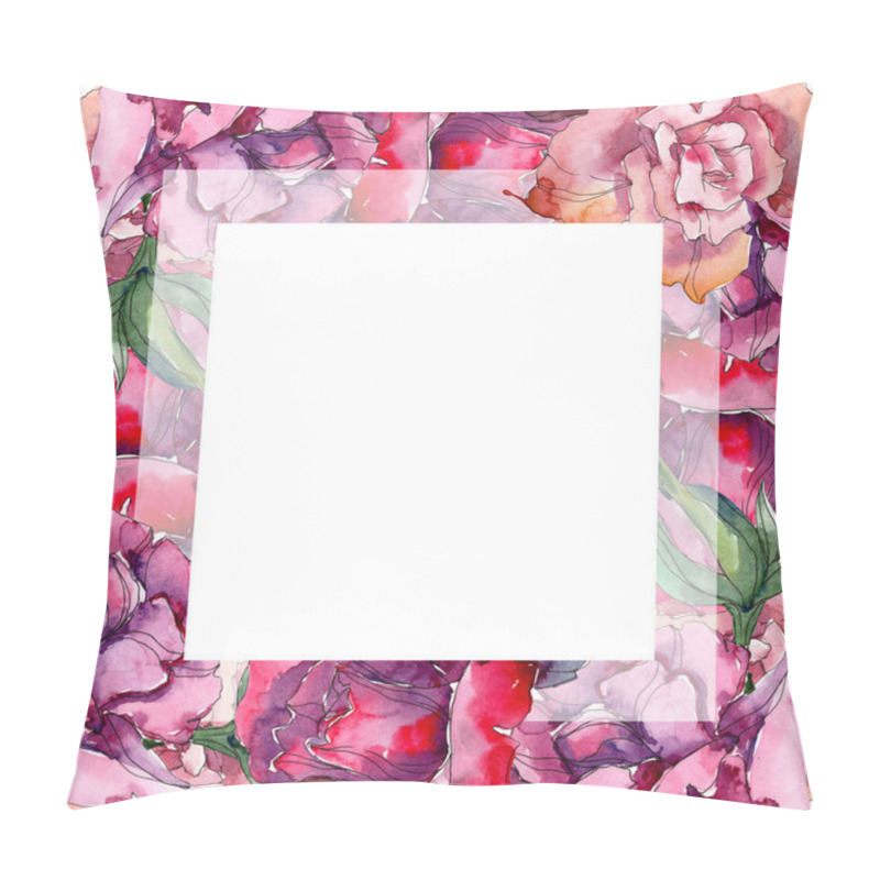 Personality  Red And Pink Rose Floral Botanical Flower. Wild Spring Leaf Wildflower Isolated. Watercolor Background Illustration Set. Watercolour Drawing Fashion Aquarelle. Frame Border Ornament Square. Pillow Covers