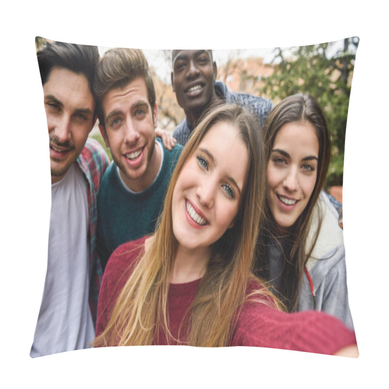 Personality  Multiracial Group Of Friends Taking Selfie Pillow Covers