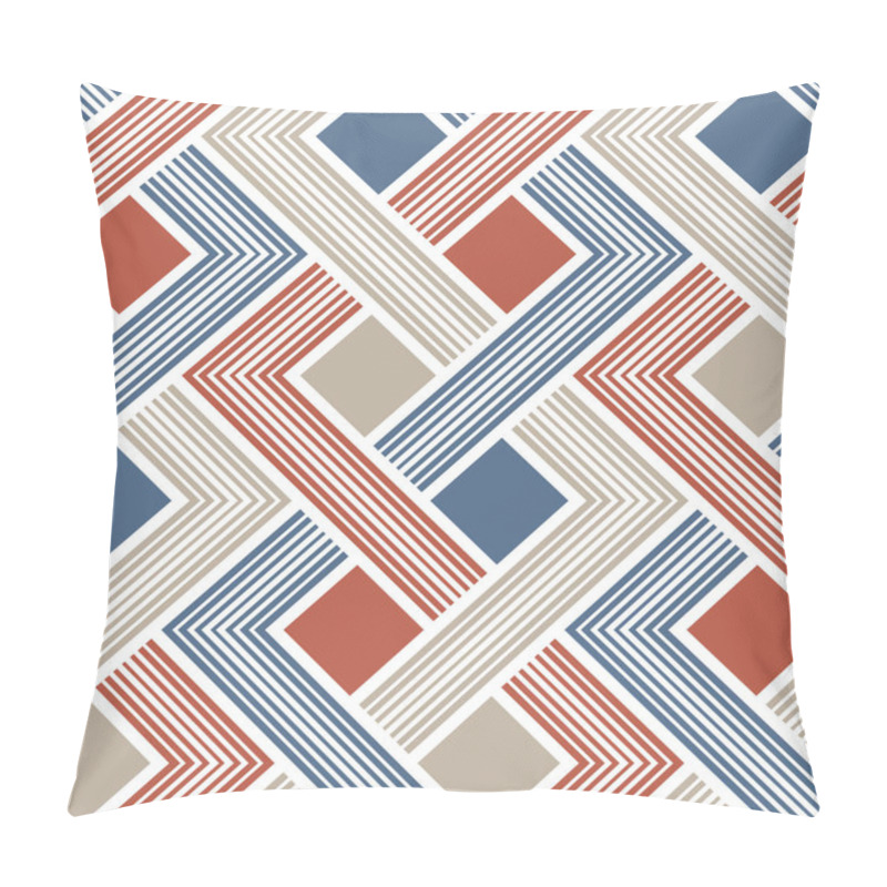 Personality  Abstract Seamless Geometric Pattern With Orange, Blue, And Beige Zigzag Intertwined Lines On A White Background. Contemporary Modern Style. Vector Illustration. Pillow Covers