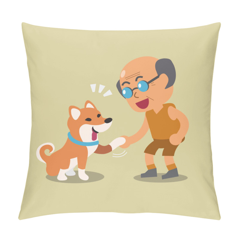 Personality  Cartoon Senior Man With His Shiba Inu Dog Pillow Covers